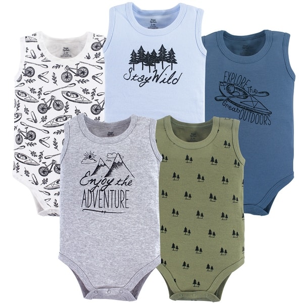 slide 1 of 1, Yoga Sprout Baby Boy Cotton Bodysuits 5pk, Adventure 0-3 Months - Adventure