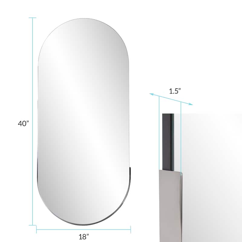 Allan Andrews Partial Stainless Steel Framed Capsule Wall Mirror - 18"W x 40"H
