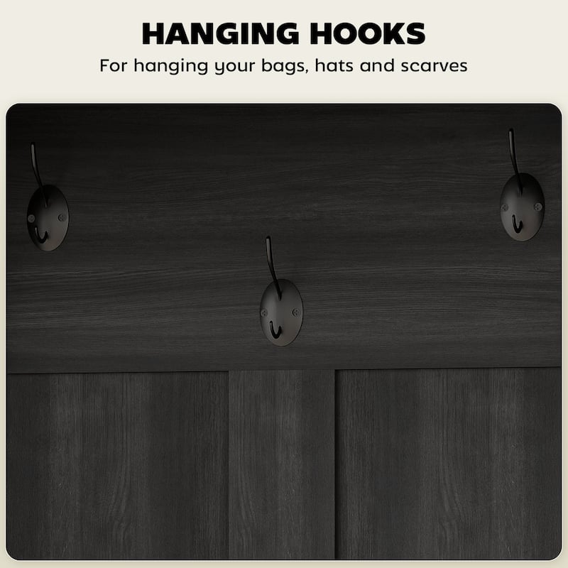 Multi-Functional Hall Tree with Bench Coat Rack Shoe Storage and Top Storage Compartments - 23.1" W x 15.7" D x 70.9" H