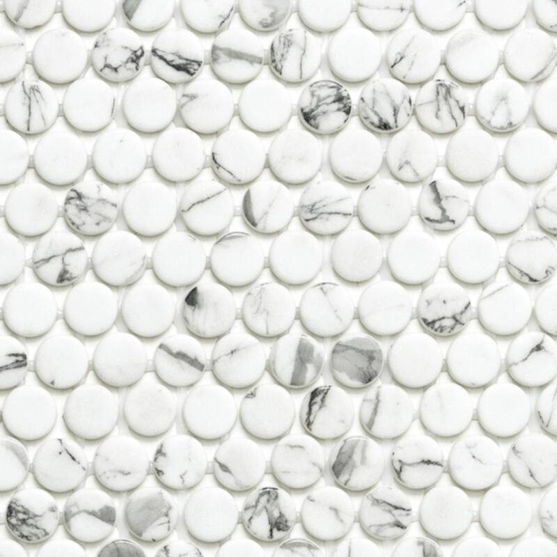 The Tile Life Eterna Penny 12x12 White Round Glass Mosaic Floor, Wall & Backsplash Tile