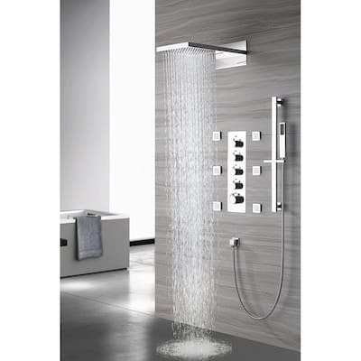 Chrome 22" Rainfall Waterfall Thermostatic Shower Faucet System w/ Jets, Sprayer, Slide Bar