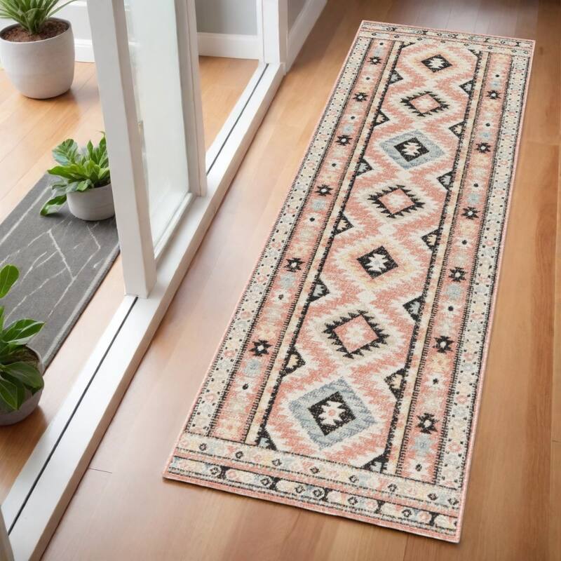 HomeRoots Geometric Bohemian Rectangle Area Rug - 72.00 in. x 24.00 in.  x 0.25 in.