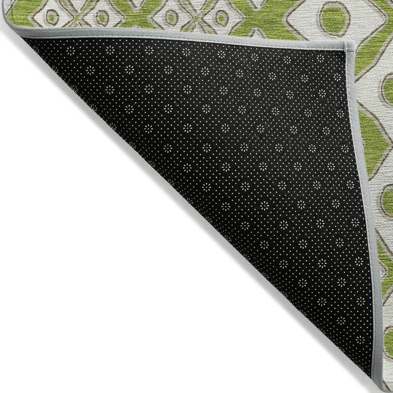 Lime Green And Ivory Geometric Washable Indoor Outdoor Area Rug - 5' X 8'