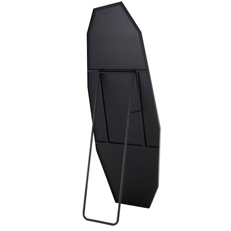 Black Metal Foldable Freestanding Minimalistic Decagon Geometric Room Floor Mirror