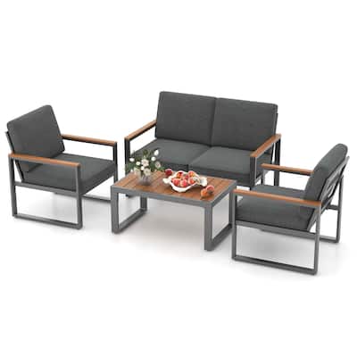 Costway 4 PCS Patio Aluminum Furniture Set Wood-Plastic Armrests & - See Details
