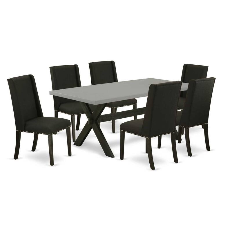 7-Piece Dining Set - Rectangular Table & 6 Parson Chairs - Solid Wood Frame - Modern Dining Room Furniture - 72