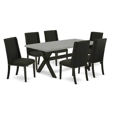 7-Piece Dining Set - Rectangular Table & 6 Parson Chairs - Solid Wood Frame - Modern Dining Room Furniture - 72