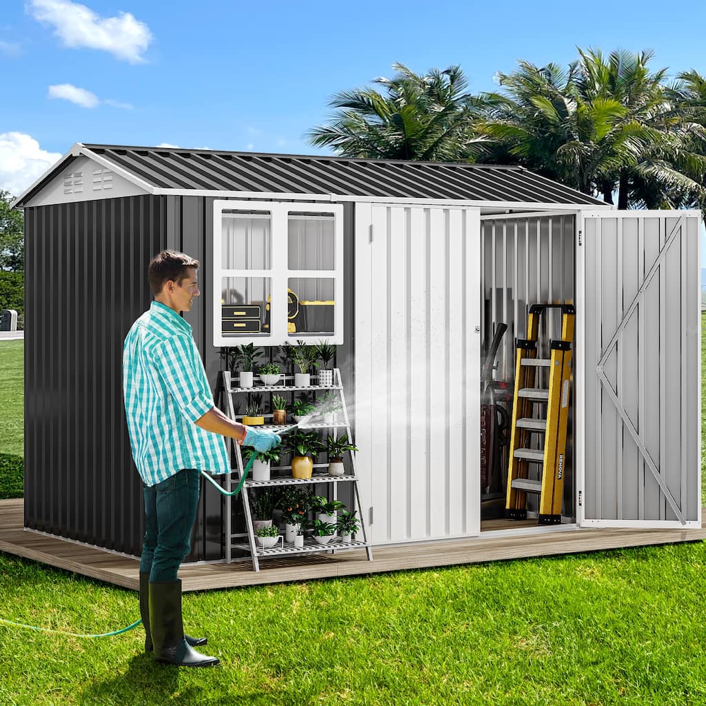 7.7ft x 5.8ft Metal Outdoor Storage Shed with Window