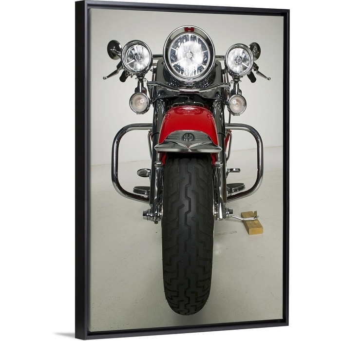 Shop Red Motorcycle Parked In Studio Black Float Frame Canvas