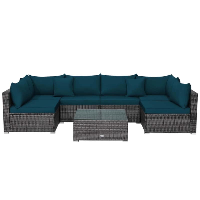 Gymax Set of 7 Rattan Furniture Set Sectional Sofa Cushioned Patio