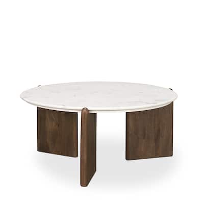 Rumer Dark Brown Wood w/ White Marble Coffee Table - 36.0L x 36.0W x 16.0H