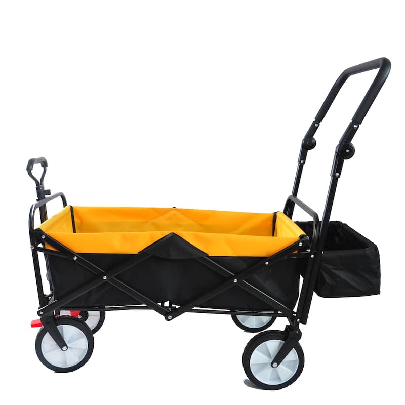 folding wagon Collapsible Outdoor Utility Wagon, Heavy Duty Folding Garden Portable Hand Cart, Drink Holder, Adjustable Handles - Yellow