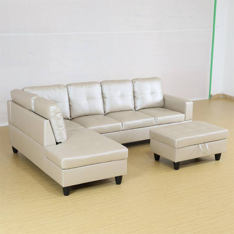 KISRAIS 103" Wide 3-Piece Vegan Leather Sectional Sofa Set - 103.5"W*74.5"D*35"H