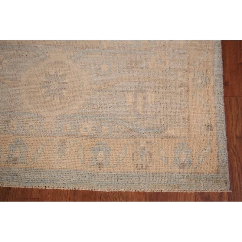 Vegetable Dye Oushak Turkish Area Rug Handmade Blue Wool Carpet - 8'11" x 11'11"
