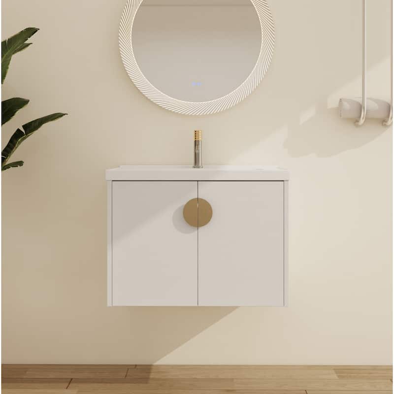 Malwee 24"/28" Floating Bathroom Vanity, Wall Mounted Bathroom Vanity with Ceramic Sink and Soft Close Door - 27.8"×18.5"×20.7" - White