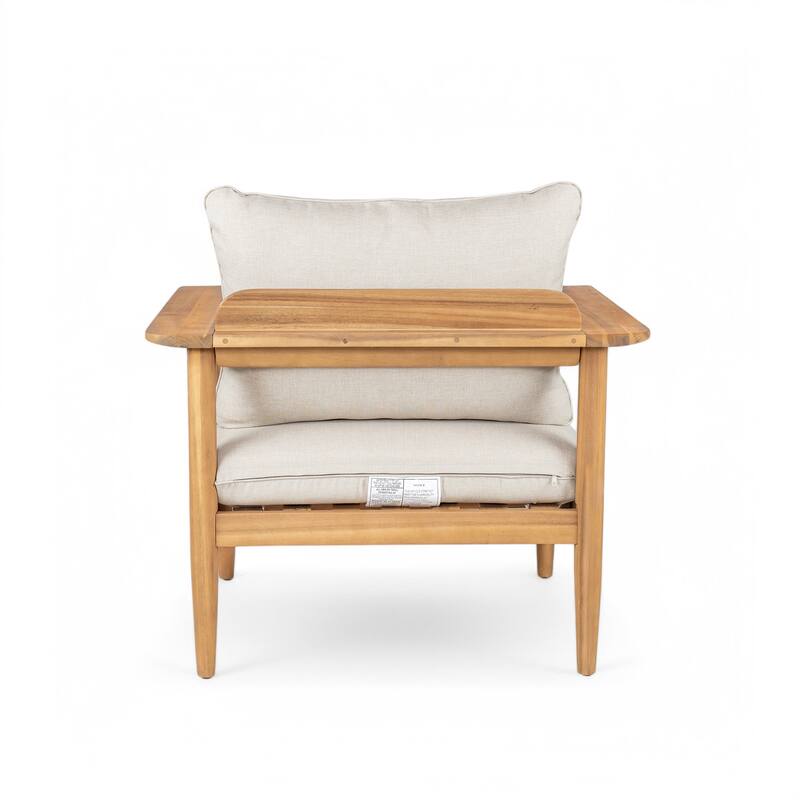 Roomfitters Terassi Outdoor Chat Set 3 Piece Solid Acacia Wood Wide Armrest Seating, Light Teak Beige