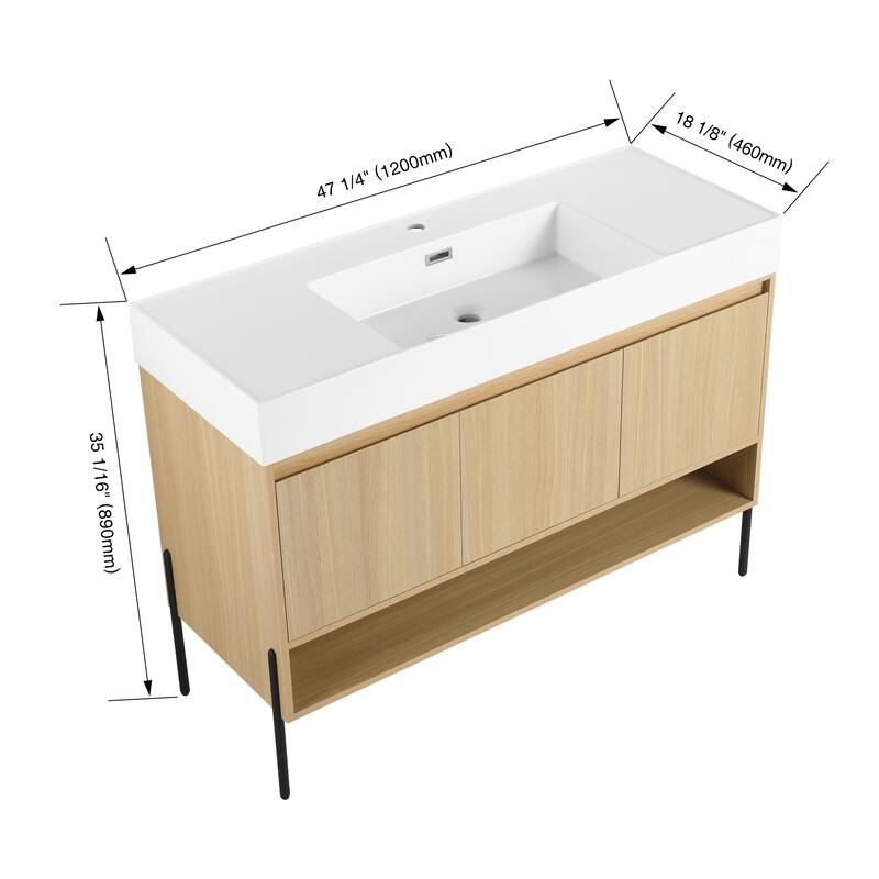 47-Inch Resin Bathroom Vanity with Multi-Layer Solid Wood Frame, Stylish Tripod Design