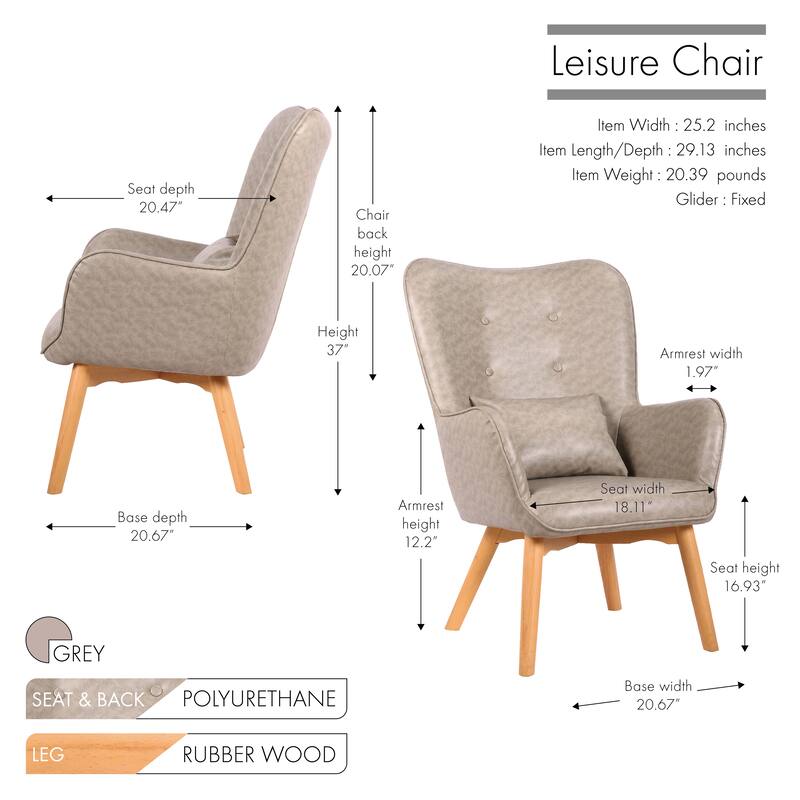 Porthos Home Paco Leisure Accent Chair, PU Leather, Wingback Design