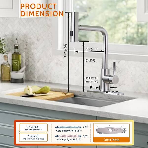 dimension image slide 1 of 10, WOWOW Single Handle Waterfall Pull Down Sprayer Kitchen Faucet