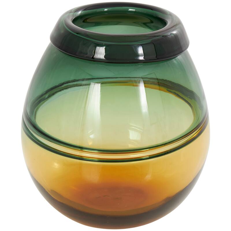 Green Glass Handmade Ombre Vase with Yellow Base