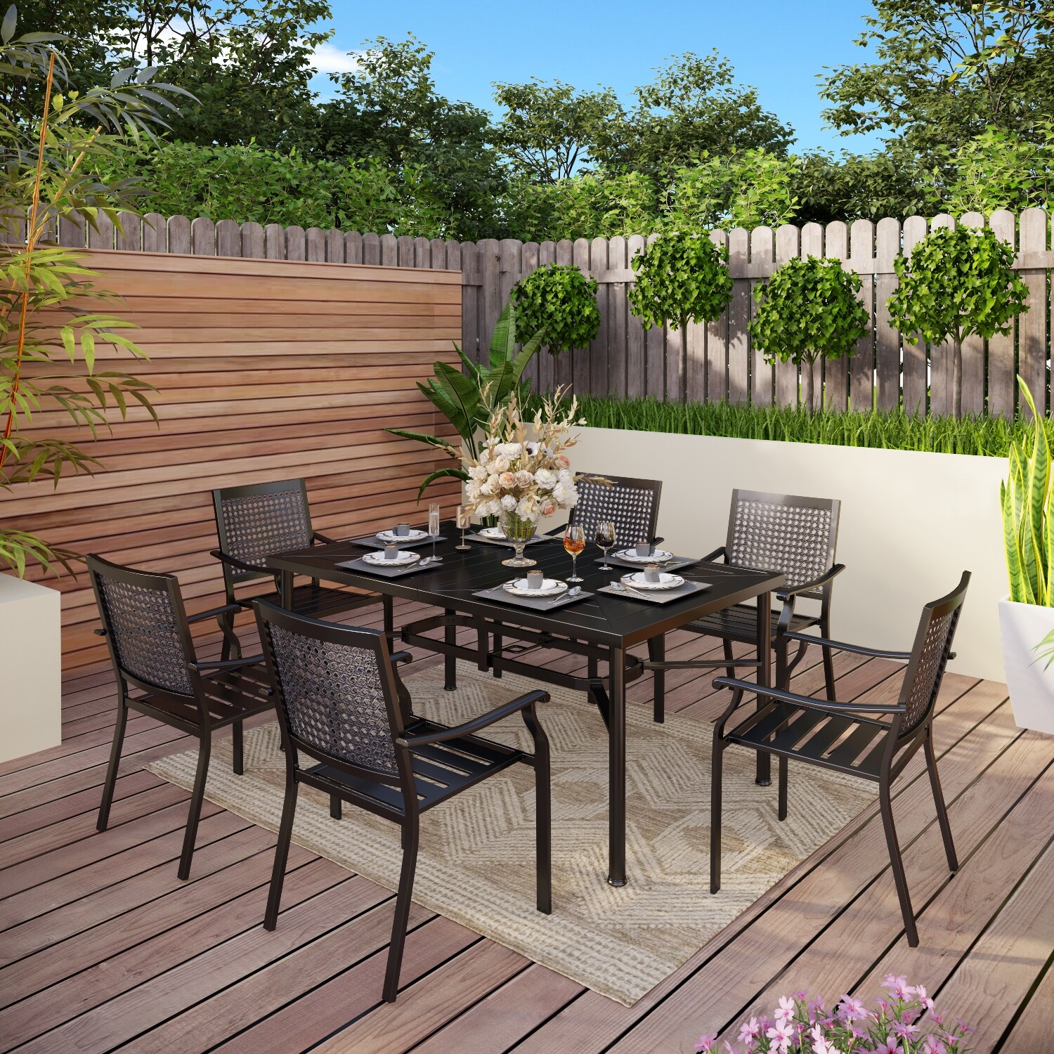 PHI VILLA 7 Piece Patio Dining Set Metal E coating of 6 Upgraded