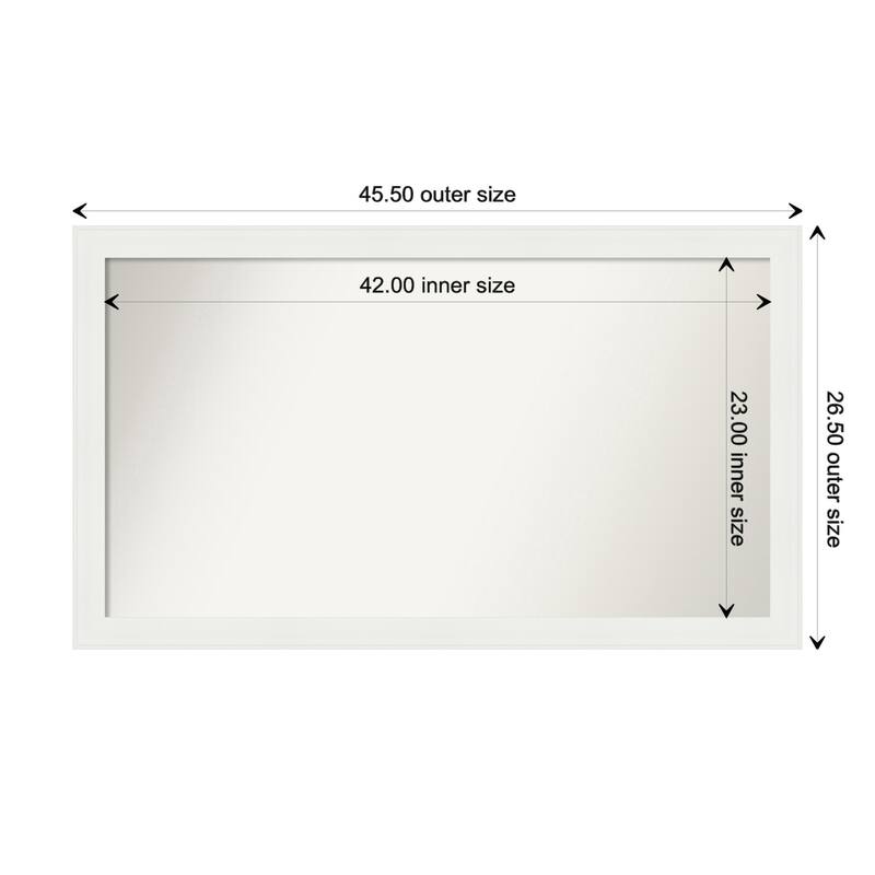 Vanity White Narrow Framed Non-Beveled Custom Wall Mirror, Bathroom Vanity Mirror - Outer Size: 45.5 x 26.5