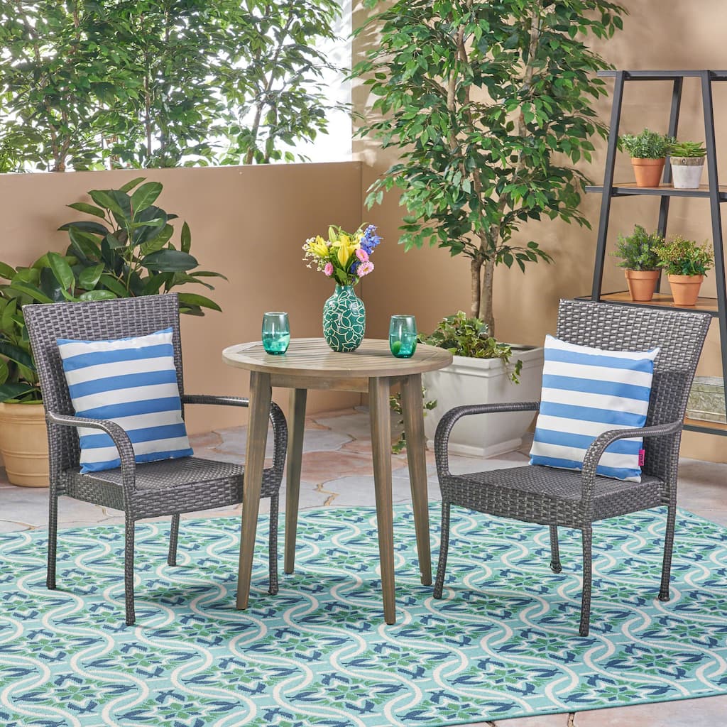 Linwood Outdoor 3 Piece Wood and Wicker Bistro Set by Christopher Knight Home