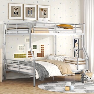 Full XL Over Queen Metal Bunk Bed , Contemporary Iron Frame with Chrome Finish