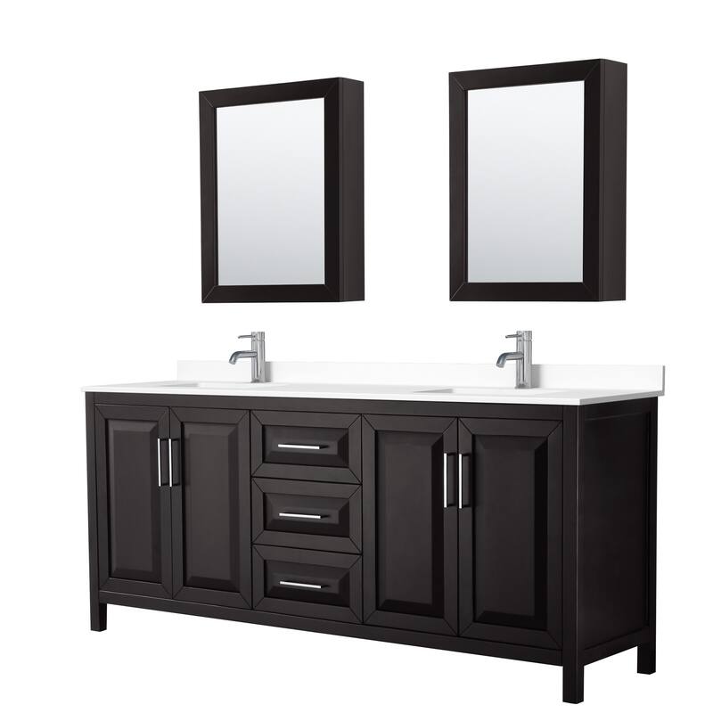 Wyndham Collection Daria 80" Free Standing Double Basin Vanity Set - Dark Espresso / White Cultured Marble Top /