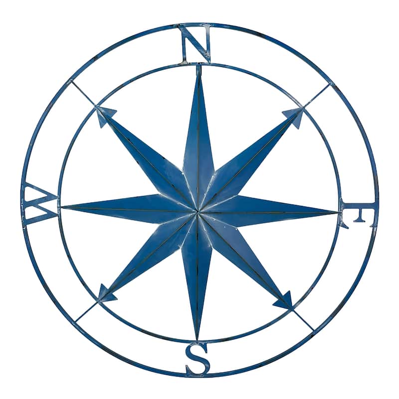 Zeckos Aegean Blue Metal Nautical Compass Rose Wall Sculpture 39 Inch