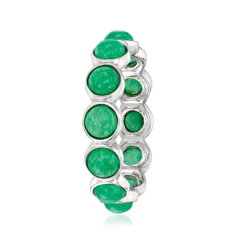 925 Sterling Silver Dyed Green Jade Gemstone Band Ring