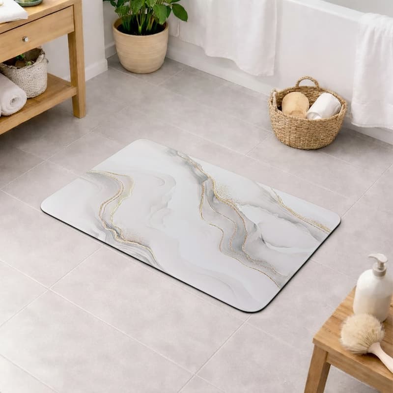 Decorative Bath Mat 24x18 Ultra Absorbent Quick Dry Rug - Marble Vein