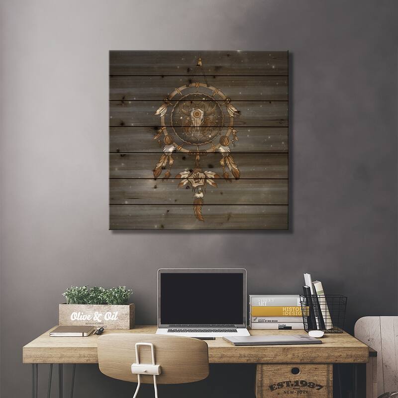 Dream Catcher Print On Wood by Paula Belle Flores - Multi-Color
