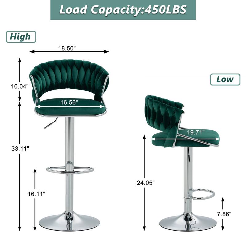 Modern Velvet Counter Bar Stools with Backs(Set of 2)