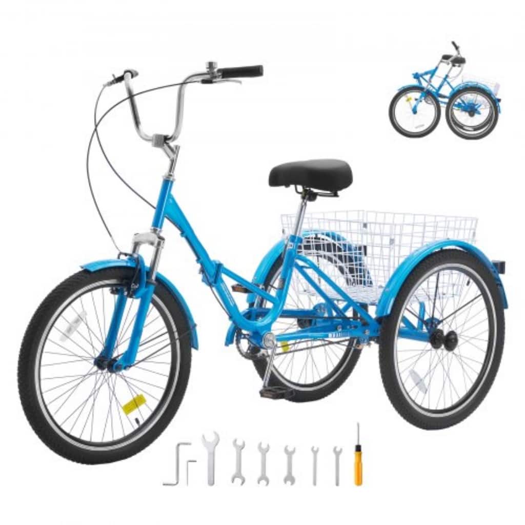 24-Inch Adult Folding Trike, Carbon Steel 3 Wheel Bike for Men & Women - 68.5” x 29.9” x 44.9”