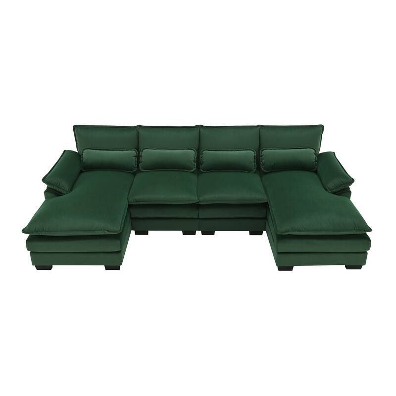 109.8" U-Shaped Sofa with Double Chaise, 6-Seater with Pillows for Living Room