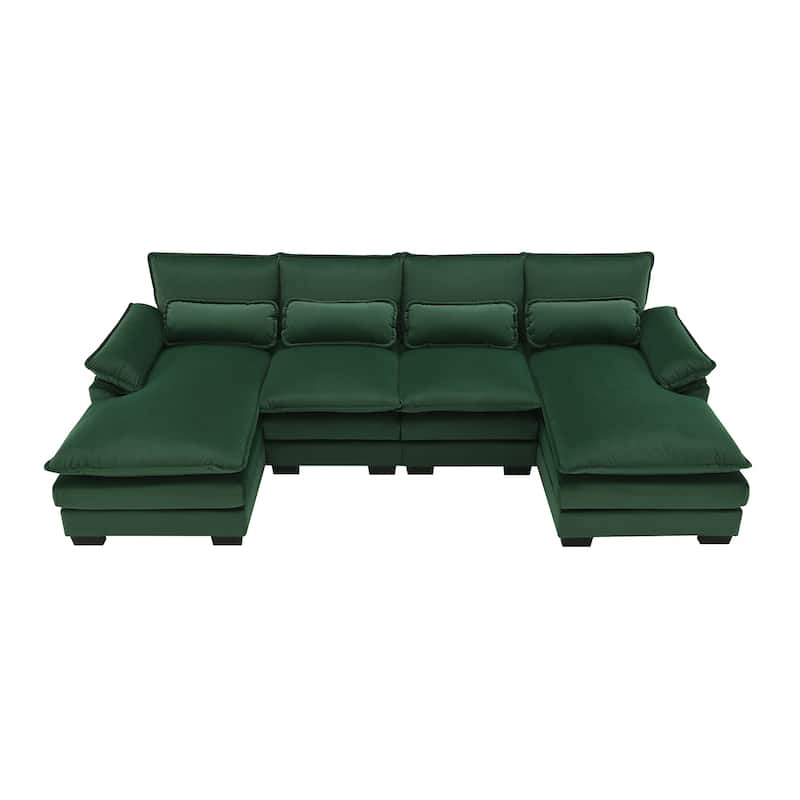 6-seat Upholstered Symmetrical Sofa Set with Double Cushions