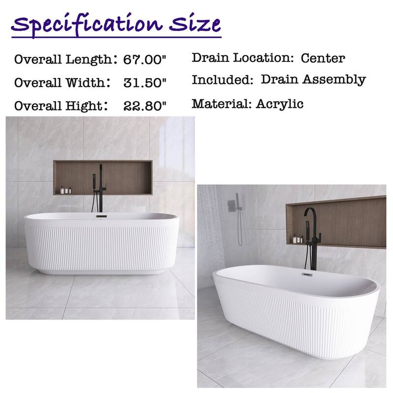 Acrylic Freestanding Flatbottom Soaking Bathtub