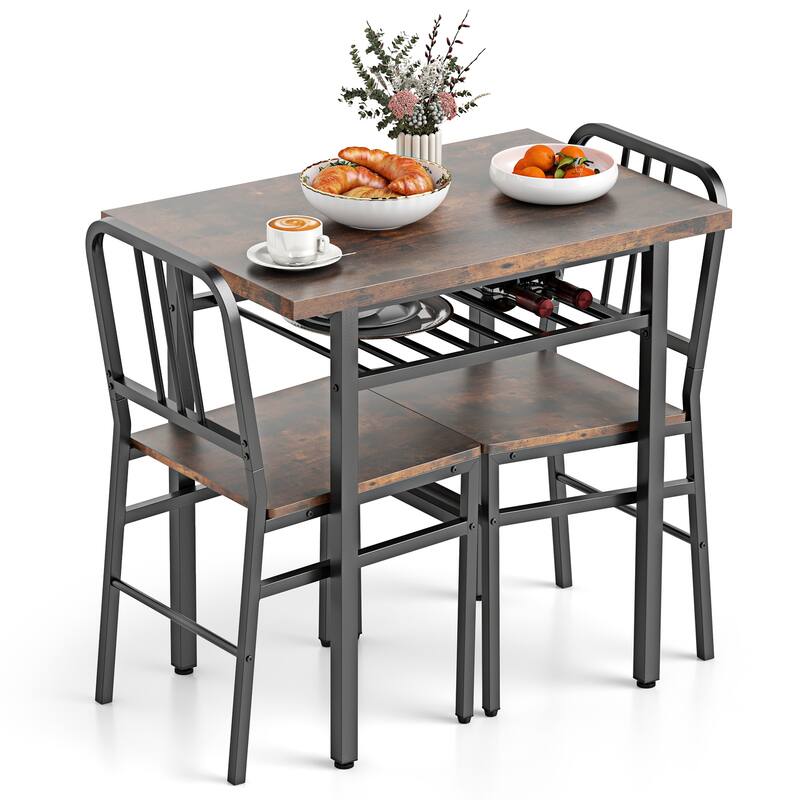 Gymax 3-Piece Rectangular Dining Table&Chairs Set Wooden Breakfast