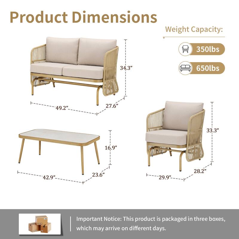 Pocassy Patio Sofa Glider Chair with Coffee Table