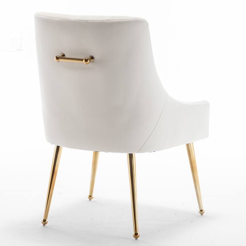 SEYNAR Modern Boucle Velvet Upholstered Accent Dining Chair Set of 2 Tufted Back Armless Chair with Golden Legs