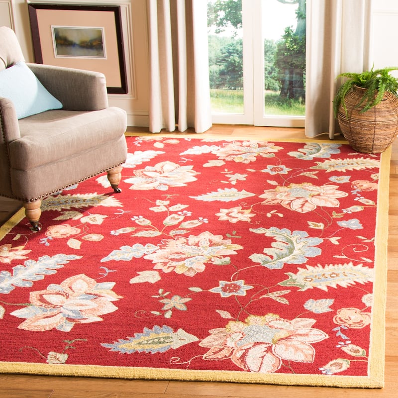 SAFAVIEH Handmade Chelsea Klavdia French Country Floral Wool Area - 5' 3" x 8' 3" - Red - Runner/Rectangle
