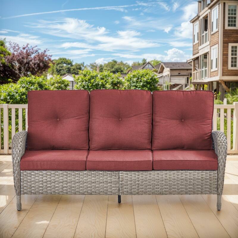 Gymojoy 3-Seat Outdoor Wicker Sofa with Professional Outdoor Cushions