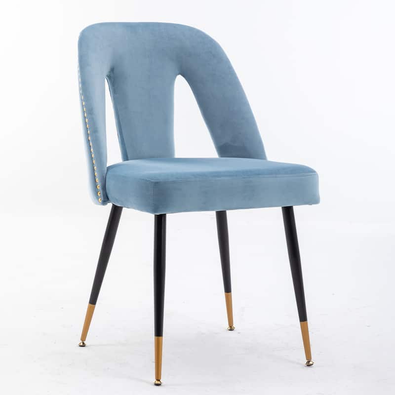 Set of 2 Modern & Contemporary Upholstered Dining Chairs with Nailheads and Metal Legs
