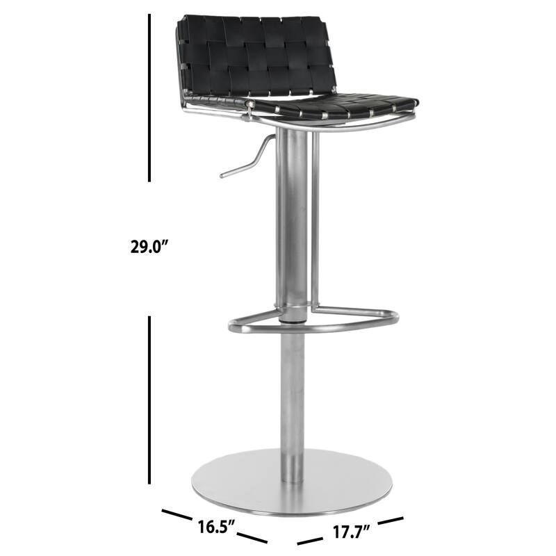SAFAVIEH Eartha 22.8-31.9-inch Black Leather Seat Stainless Steel Adjustable Bar Stool - 17.7" x 16.5" x 29" - 18Wx17Dx29H
