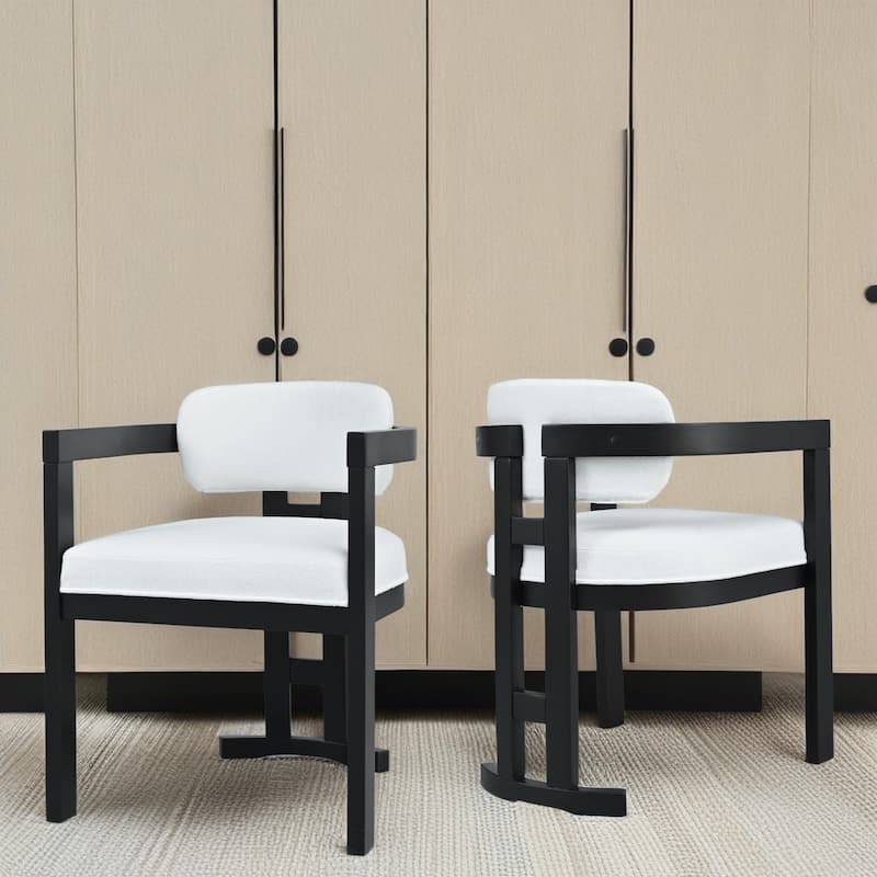 Indoor Upholstered Wood Dining Chair(Set of 2),White+Black
