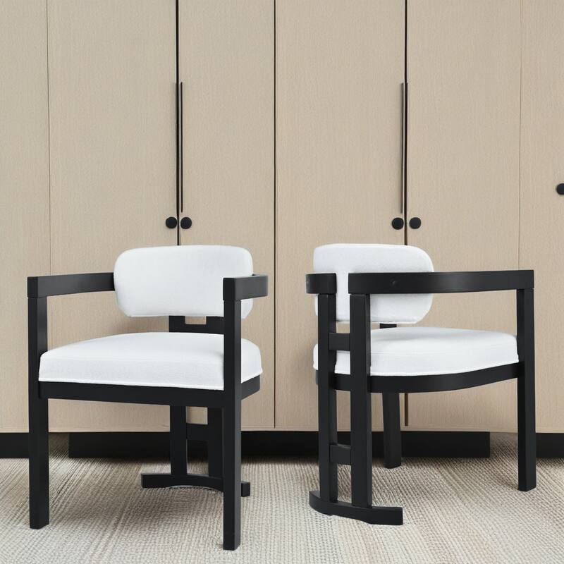 Modern Set of 2 Dining Chairs with Armrests Cushioned Backrest, Solid Wood Frame for Dining Room Living Room and Café - Black White