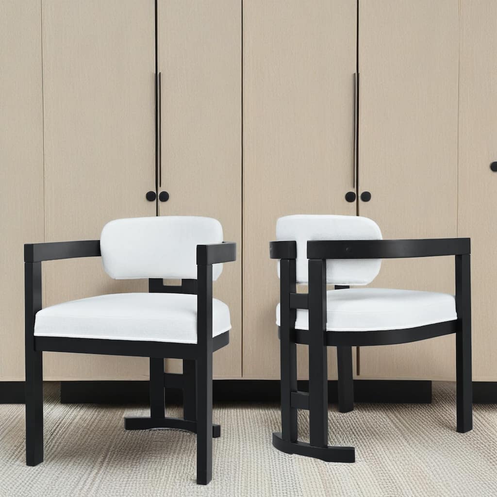Modern Set of 2 Dining Chairs with Armrests Cushioned Backrest, Solid Wood Frame for Dining Room Living Room and Café