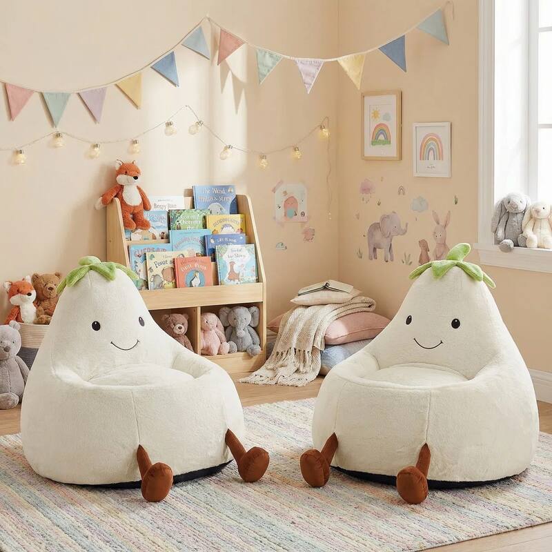 Kids Eggplant Bean Bag Chair and Crash Pad Lounger Seat for Gaming, Reading and Watching TV for Toddlers and Children's Rooms