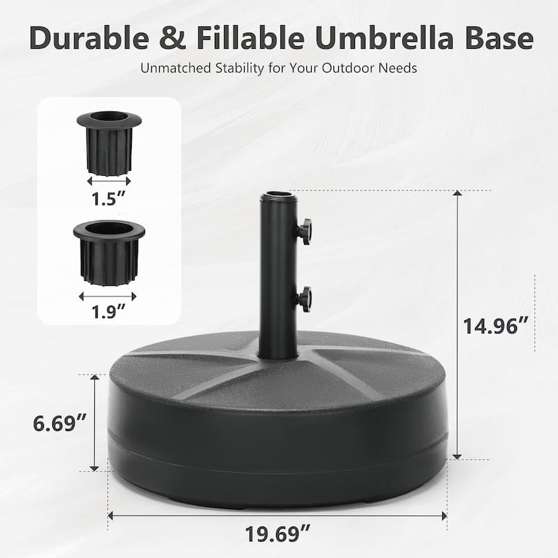 MAISON ARTS 240 lbs Water & Sand Fillable Patio Umbrella Base With Wheels for Most Market Umbrellas